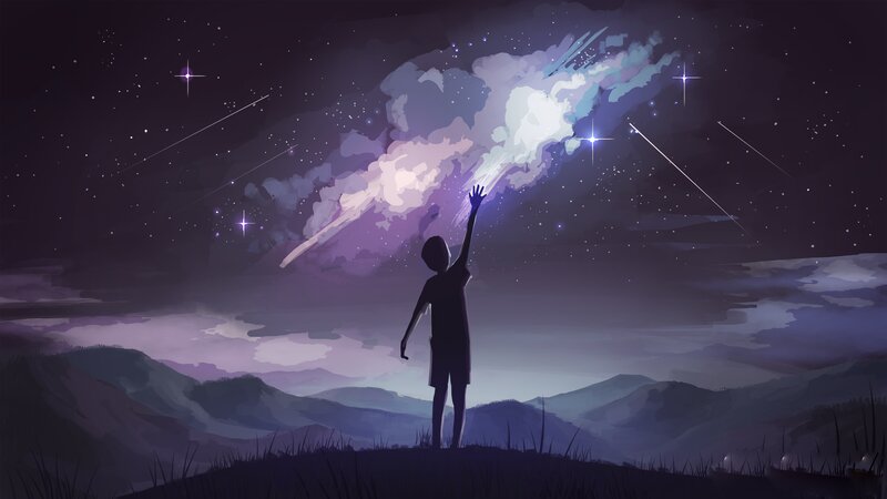 Silhouette of Child Reaching — Purple