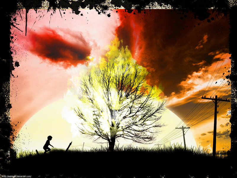 Silhouette of Child Running — Red, Dramatic