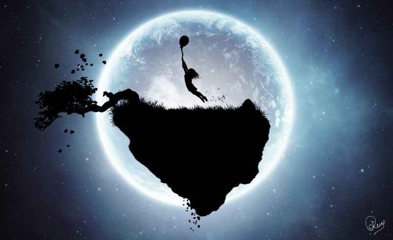 Silhouette of child with balloon