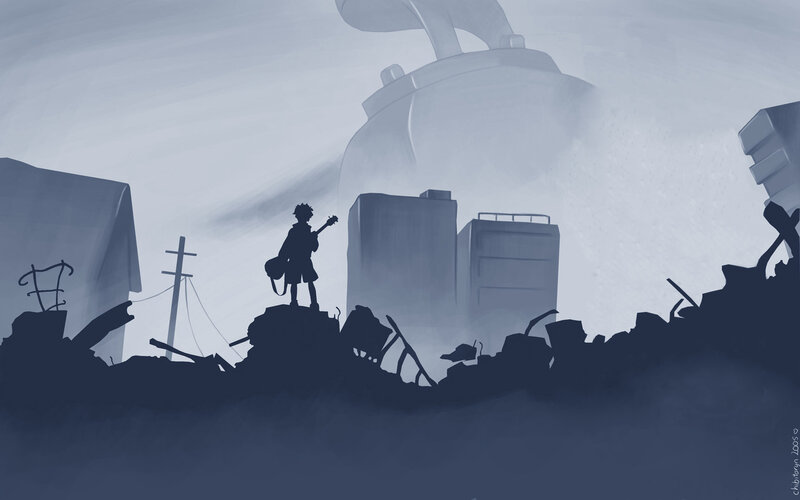 Silhouette of Child with Guitar