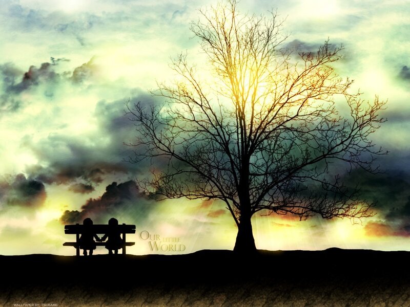 Silhouette of Children on a Bench