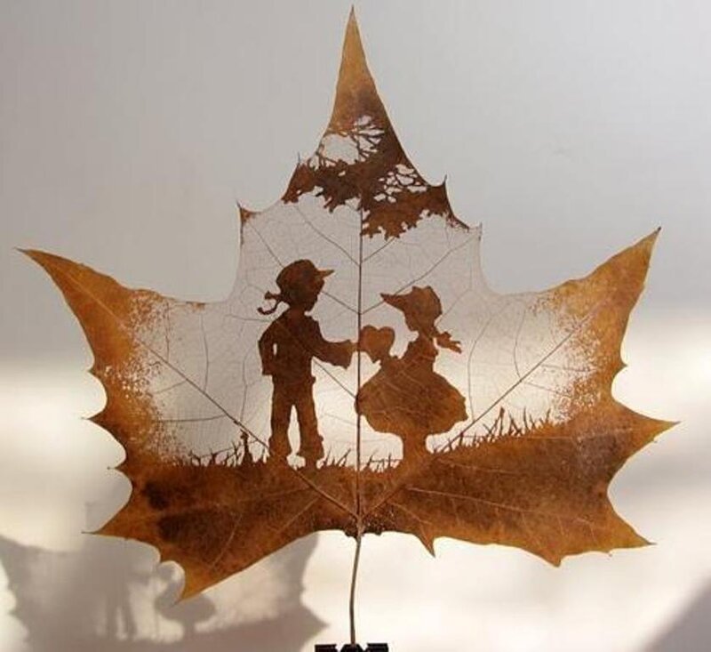 Silhouette of Children on Leaf