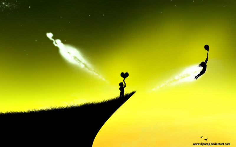 Silhouette of Children with Balloons