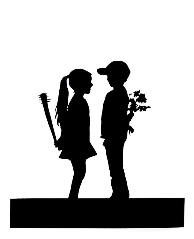 Silhouette of children with weapons