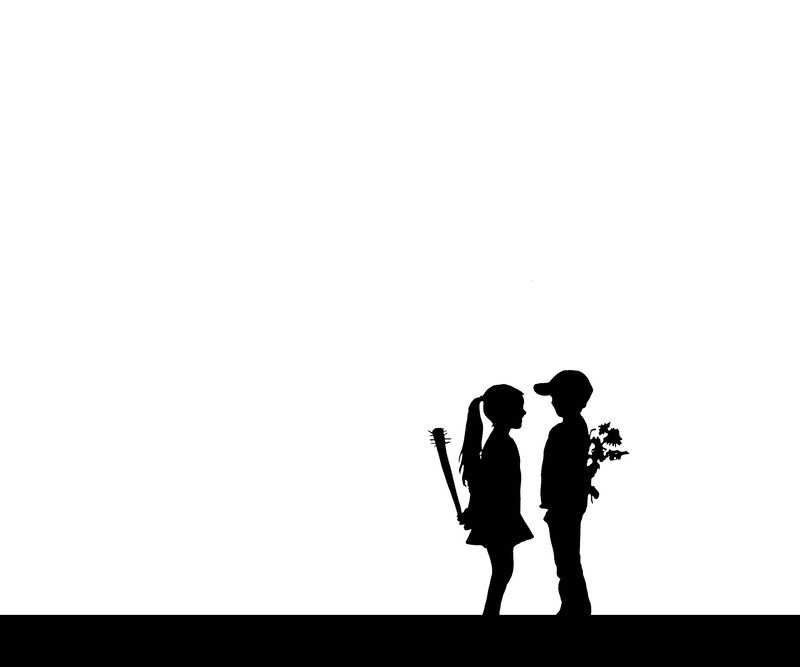 Silhouette of children with weapons