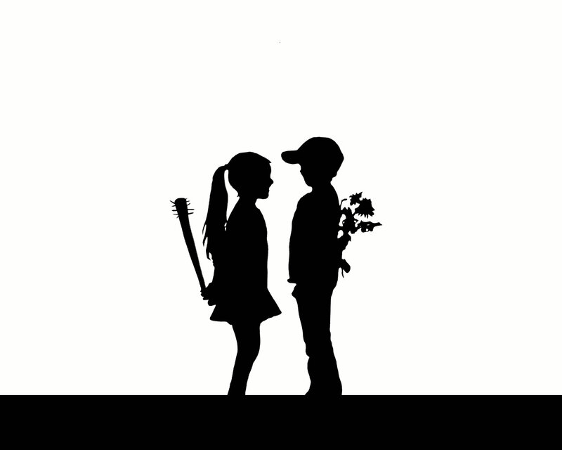 Silhouette of children with weapons
