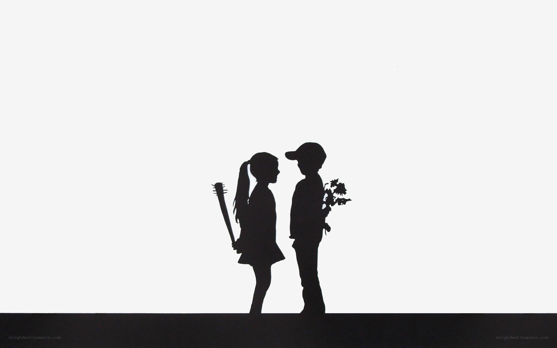 Silhouette of children with weapons