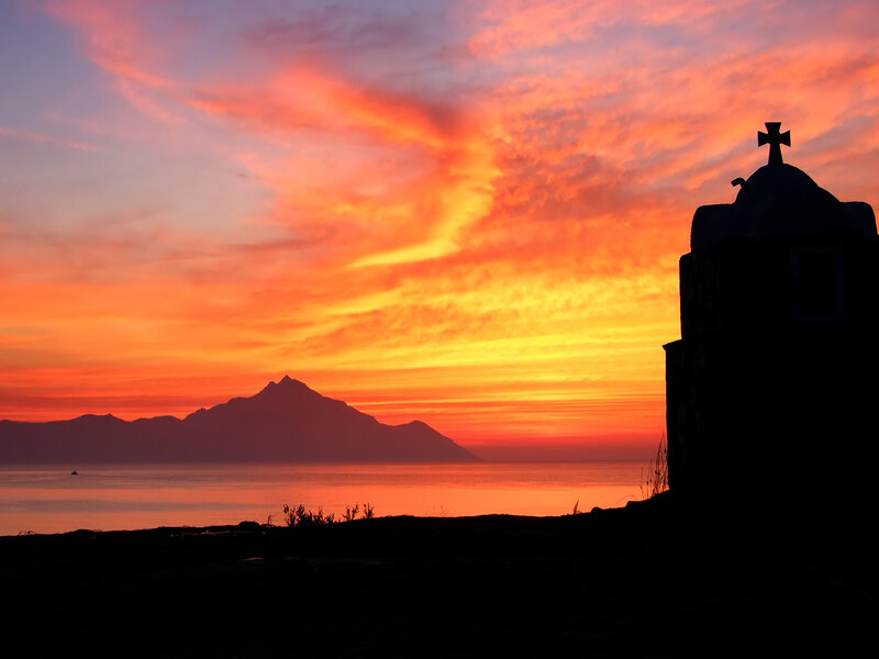 Silhouette of Church at Sunset — Orange, Dramatic