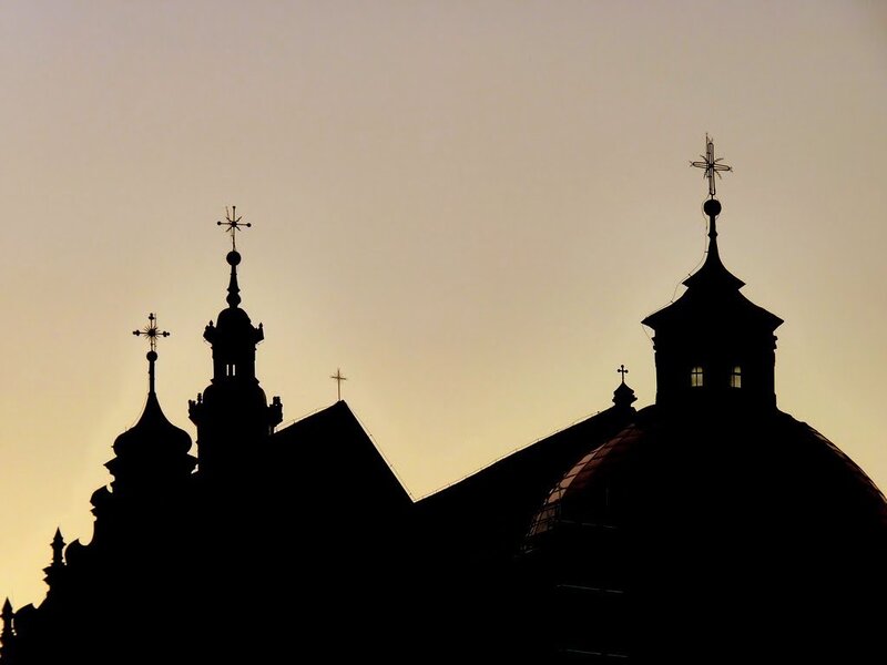 silhouette of church spires