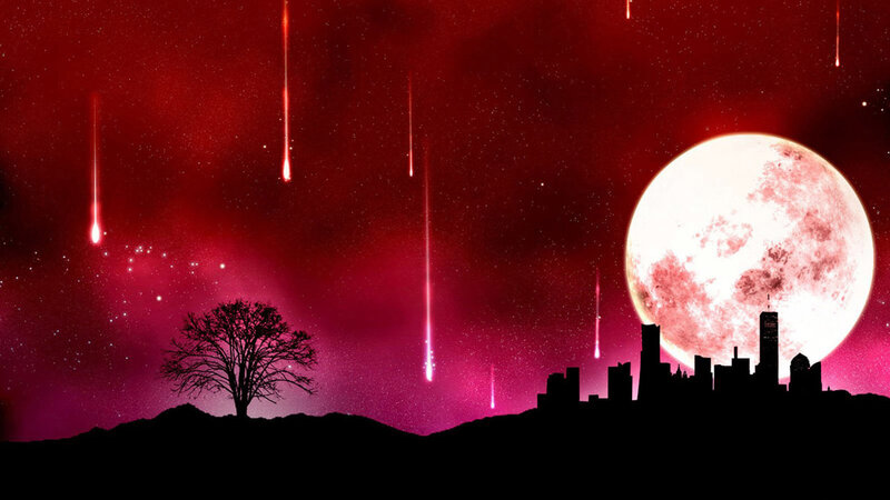 Silhouette of City and Tree — Red, Dramatic