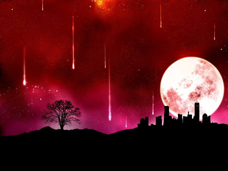 Silhouette of City and Tree — Red