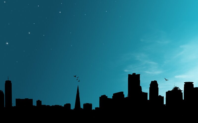 Silhouette of City Skyline — Blue