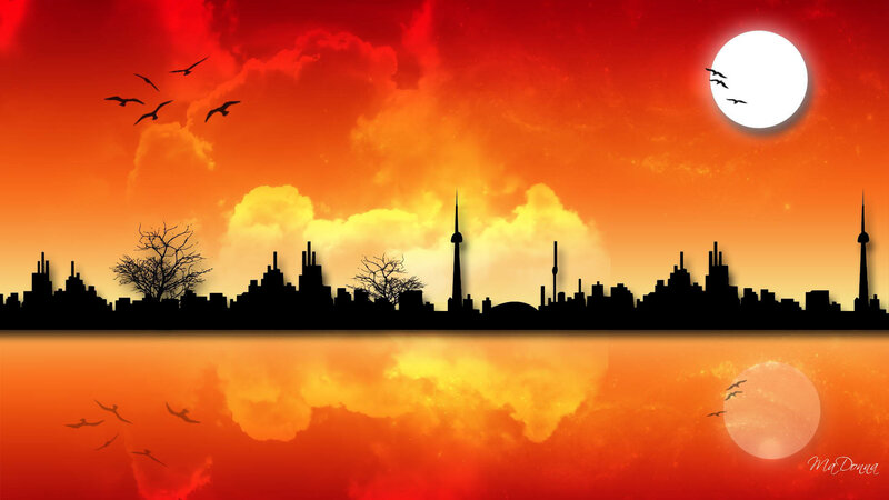 Silhouette of City Skyline — Red