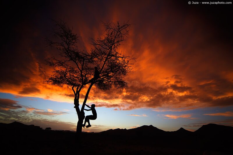 Silhouette of climber at sunset