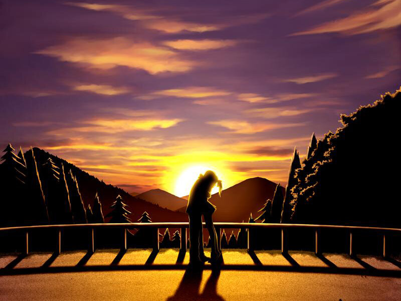 Silhouette of couple at sunset