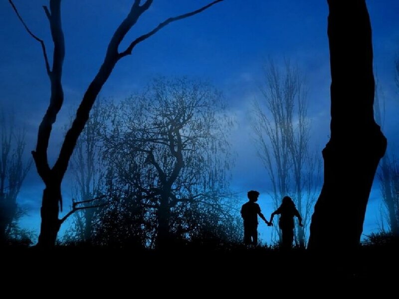 Silhouette of couple holding hands