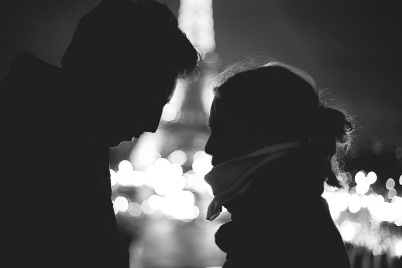 silhouette of couple in paris