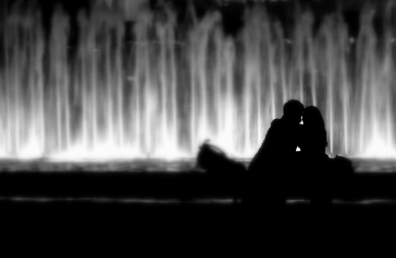 Silhouette of Couple Kissing — Black, Romantic, Night