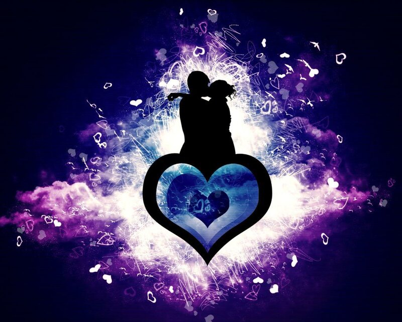Silhouette of Couple Kissing — Purple