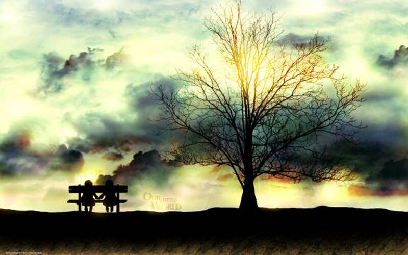 Silhouette of couple on bench