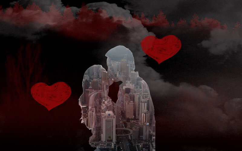 Silhouette of Couple — Red, Dramatic