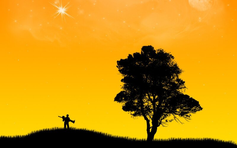 Silhouette of couple under starry sky