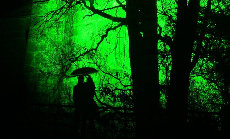 Silhouette of Couple with Umbrella
