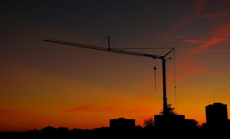 Silhouette of crane at sunset