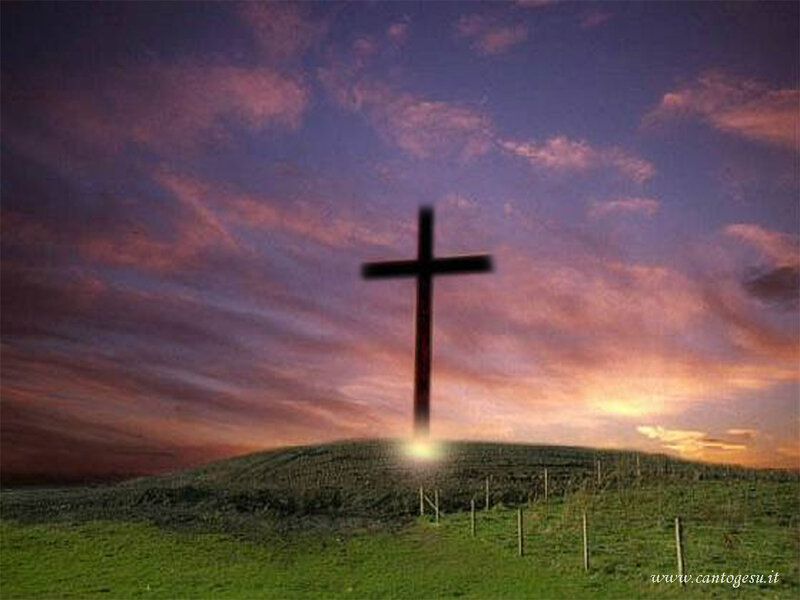 Silhouette of Cross on Hill — Purple, Dramatic
