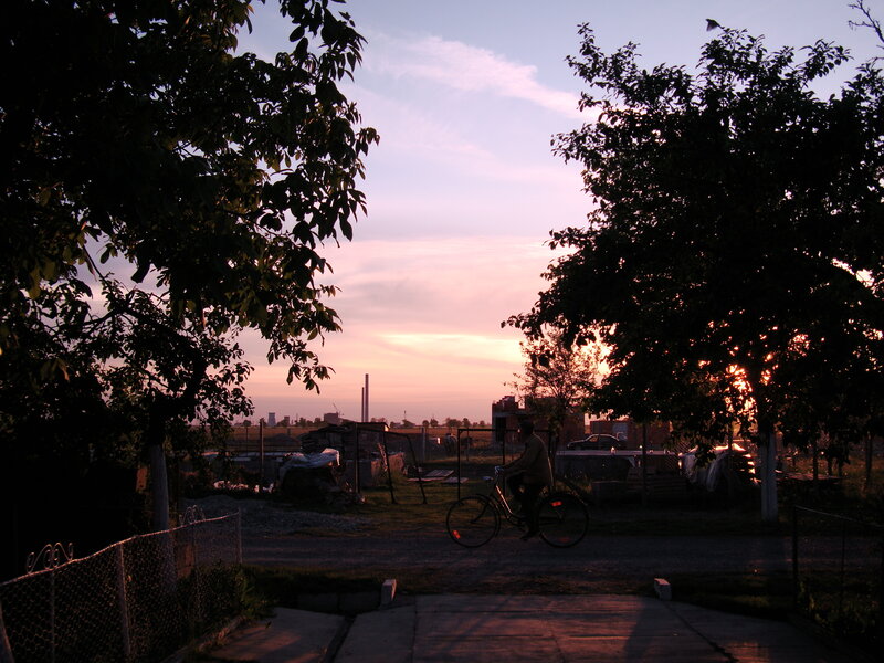 Silhouette of cyclist at sunset