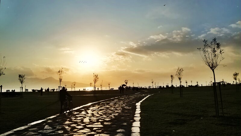 Silhouette of Cyclist on Path