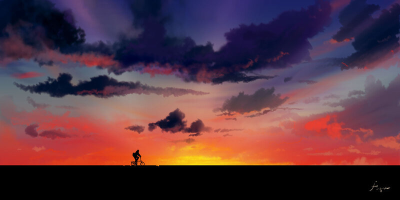 Silhouette of Cyclist — Orange, Dramatic, Sunset