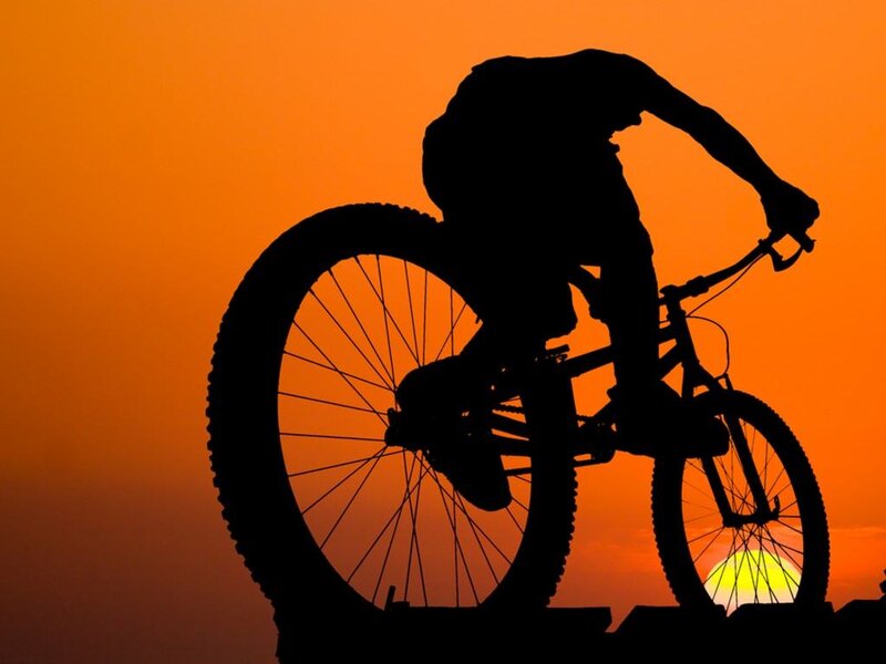 Silhouette of Cyclist — Orange, Dramatic