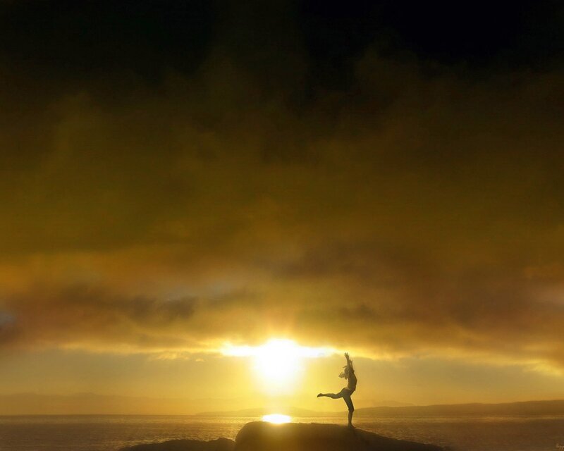 Silhouette of dancer at sunset