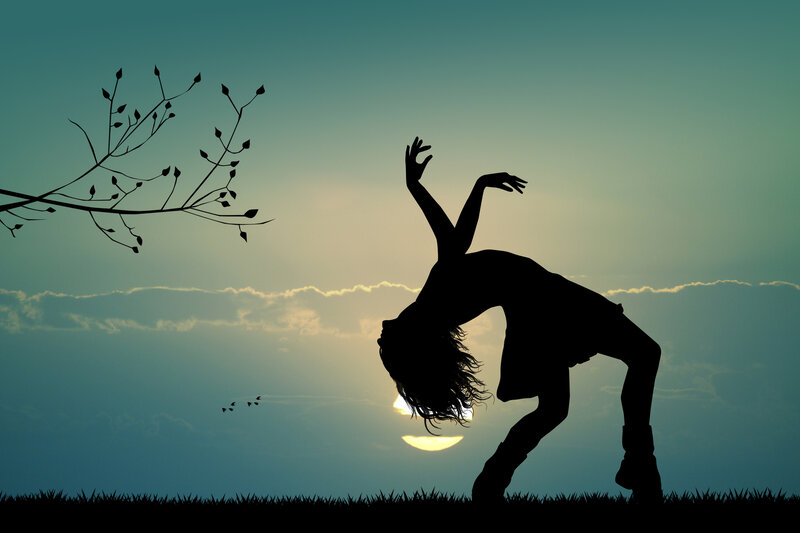 Silhouette of Dancer — Blue, Dramatic, Sunset
