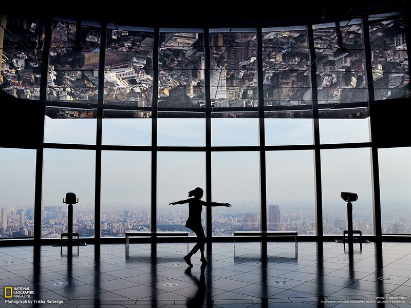Silhouette of dancer in observation deck