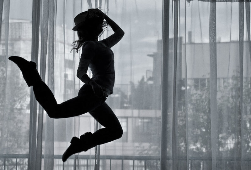 Silhouette of Dancer Jumping — Black