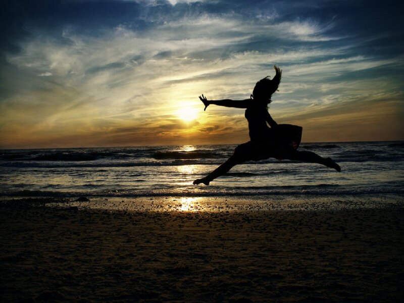 Silhouette of Dancer Jumping — Blue