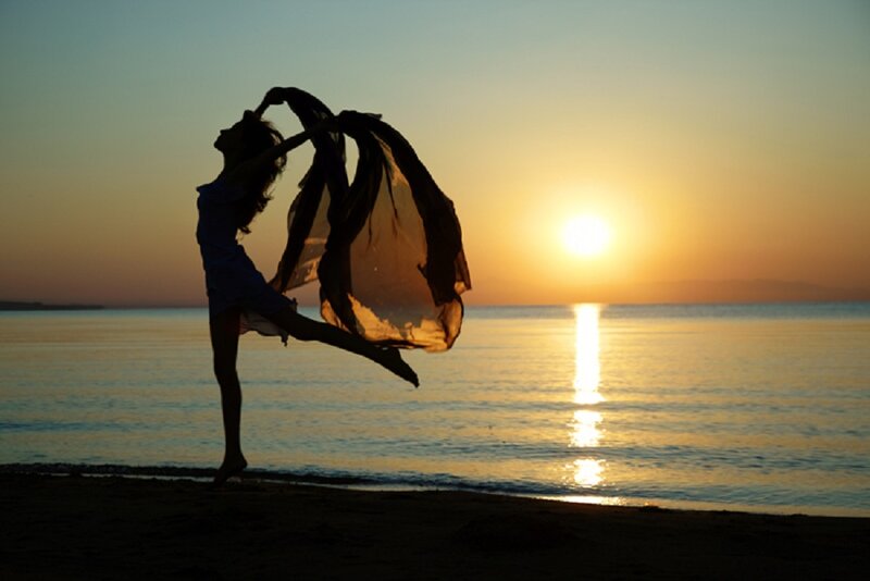 Silhouette of Dancer on Beach — Blue