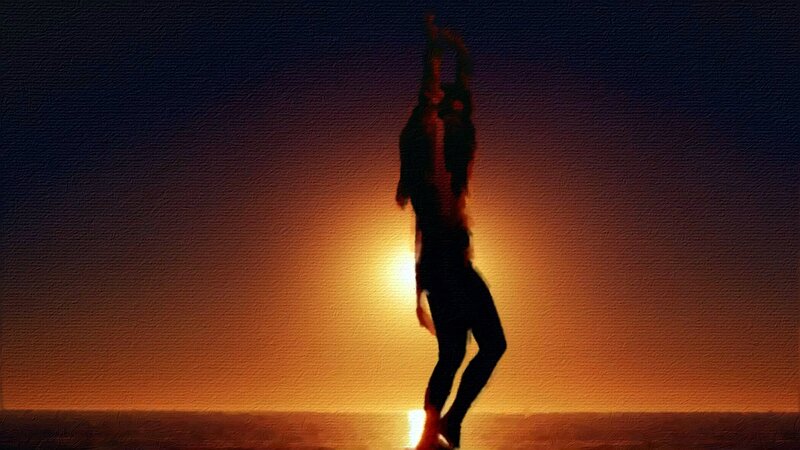 Silhouette of Dancer — Orange, Dramatic, Sunset, Painting