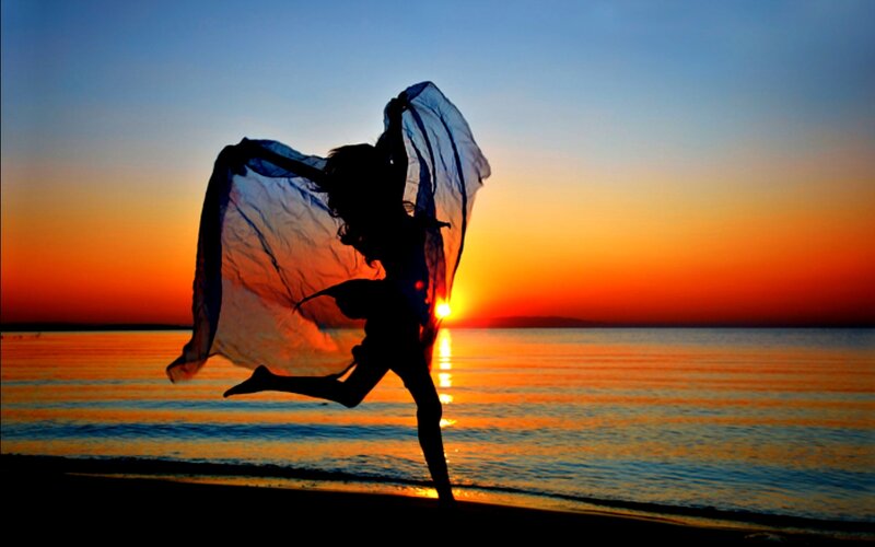 Silhouette of Dancer — Orange, Dramatic, Sunset, Photograph, Scarf
