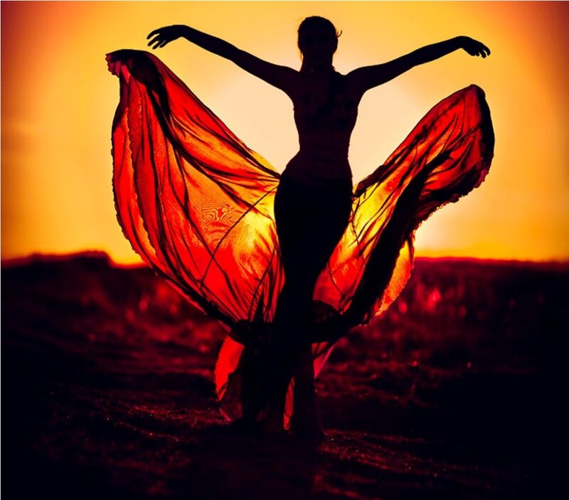 Silhouette of Dancer — Orange, Dramatic, Sunset, Photograph