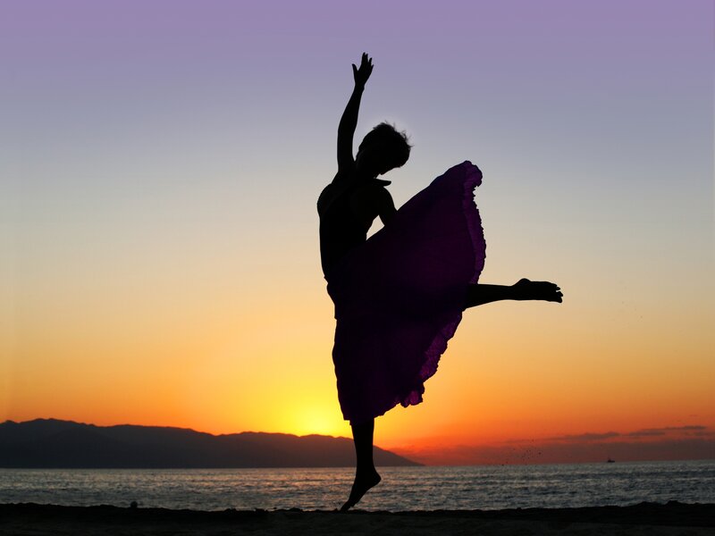 Silhouette of Dancer — Purple, Dramatic, Sunset, Photograph