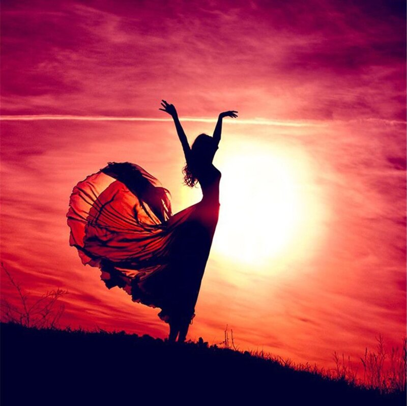 Silhouette of Dancer — Red, Dramatic, Sunset, Photograph