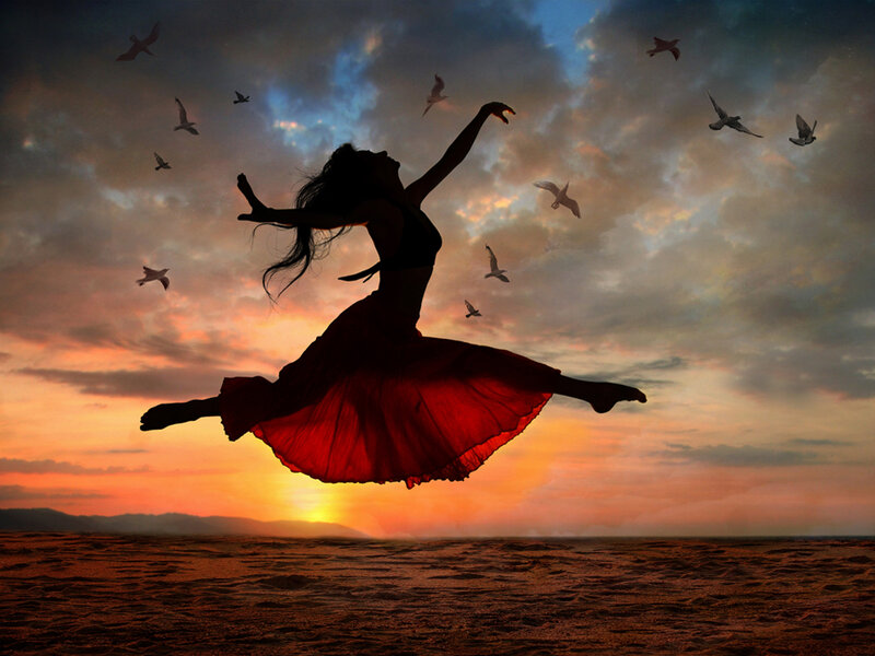 Silhouette of Dancer — Red, Dramatic, Sunset