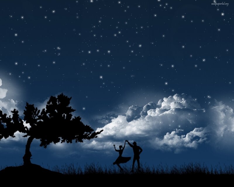 Silhouette of Dancing Couple — Blue