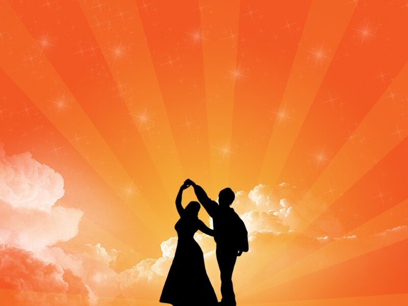 Silhouette of Dancing Couple — Orange, Romantic