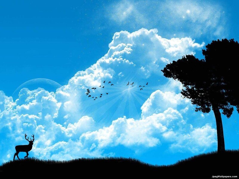 Silhouette of Deer and Tree — Blue