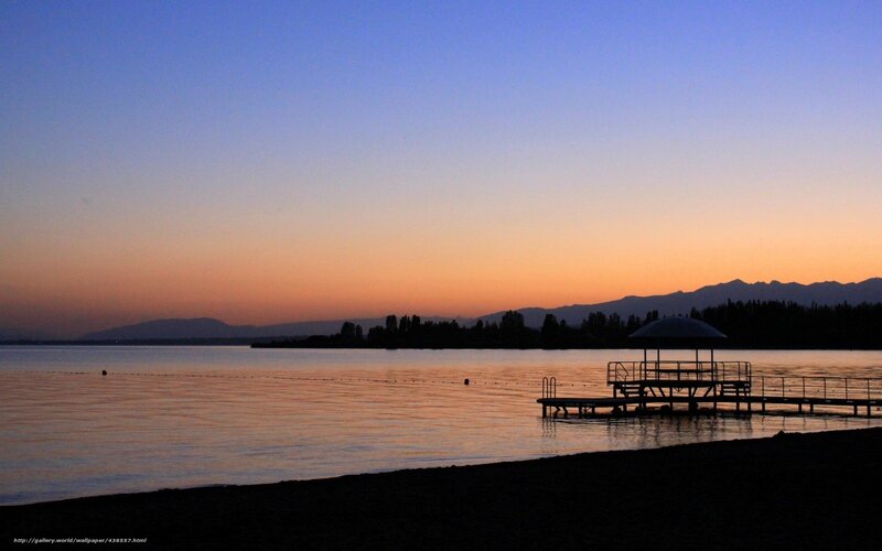 Silhouette of Dock at Sunset — Blue