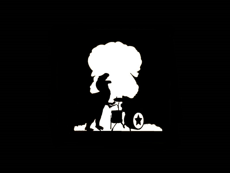Silhouette of drummer with explosion
